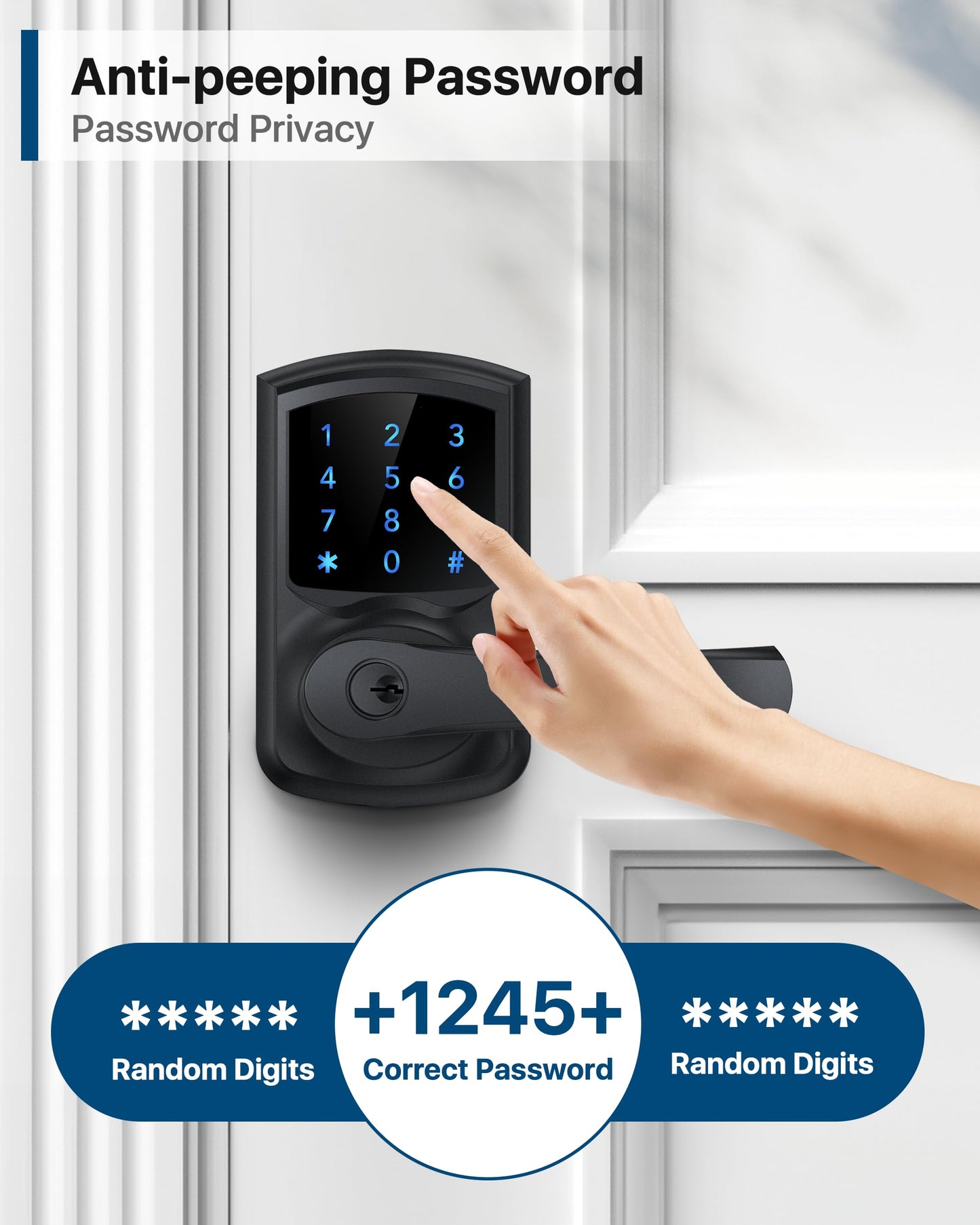 HIDALIFE Keyless Entry Door Lock, Keypad Door-Lock with Handle, Touchscreen, Auto-Locking, Anti-peep Password, Easy to Install for Front Door, Home, Office, Matte Black 2 Pack