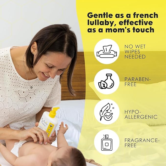 La Petite Creme French Premium Liniment Baby Lotion - Diaper Cream Alternative to Wet Wipes - Gentle Moisturizer & Skin Cleanser, USDA Certified Organic Ingredients - Newborn Essentials (8 oz)