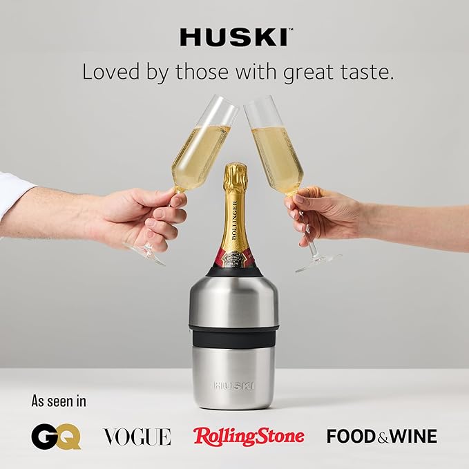 Huski Champagne Chiller | NEW | Award-Winning Iceless Design with Detachable Bottle Stopper | Keeps Wine Cold up to 6 Hours | Fits most 750ml Champagne, Prosecco & Sparkling Wine Bottles (Stone Grey)