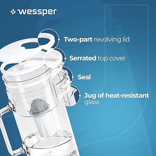 D2 Borosilicate White Glass Water Filter Pitcher Crystal Clear Hydration 8-Cup Capacity | 2in1 Water Purifier Pitcher and Stylish Water Carafe | Efficient Filtration for Pure Refreshing Water