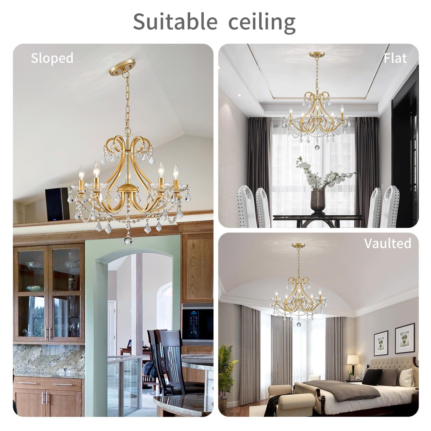 Wuzups Crystal 5-Light Candle Chandelier Pendant Flushmount Ceiling Light Modern Lighting Fixture For Bedroom Hallway Bar Kitchen Bathroom  H 20.9 X W 21.7  Gold  E12 Base