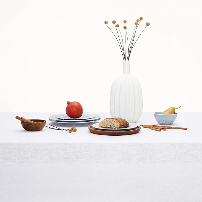 D'Moksha Homes Linen Tablecloth 60 x 84 Inch - 100% Pure Linen White Tablecloth - Machine Washable Dining Tablecloth for Rectangle Tables