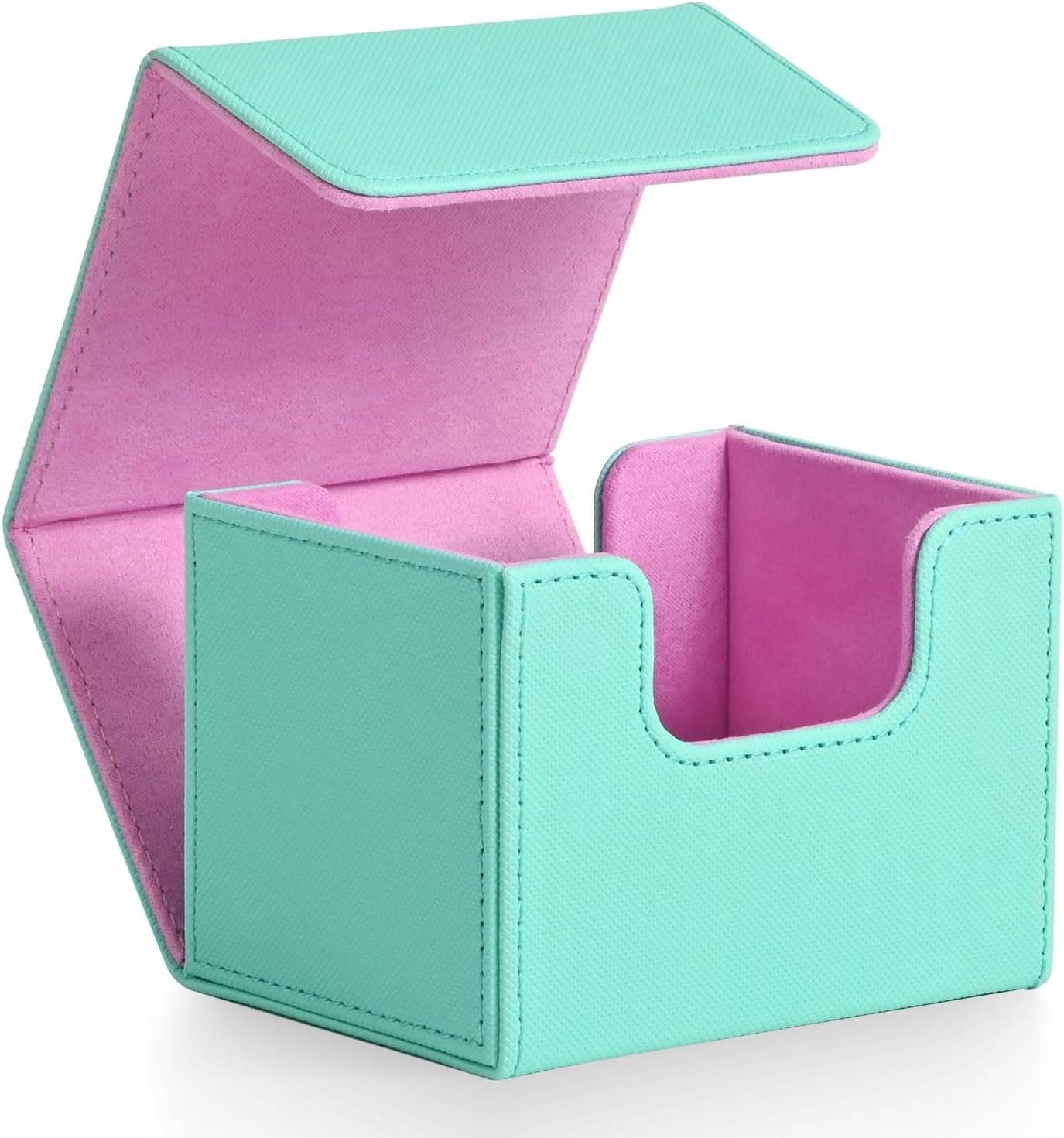 ZLCA Card Deck Box for Trading Cards, MTG Commander Deck Box Holds 120+ Single Sleeved Cards, Leather Magnetic Card Storage Case Fits for TCG CCG (Turquois& Pink)