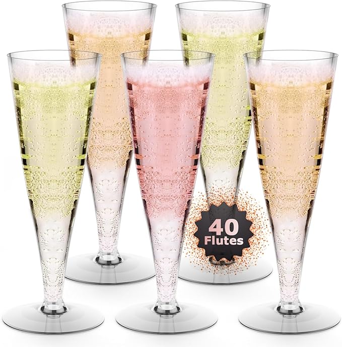 Plastic Champagne Flutes Disposable Champagne Glasses - 40 Pack 4.5Oz Clear Mimosa Cocktail Cups Bulk for Wedding Valentin...