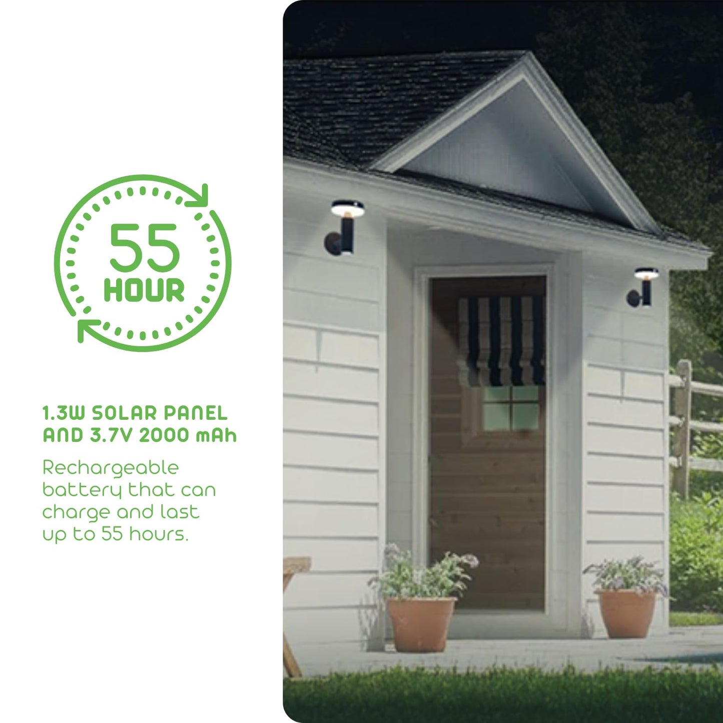 Verluce - Round Solar Wall Lights - Solar Powered Wall Lamps - Led Lights - Pir Sensor & Two Lighting Modes - Rechargeable Battery - 3000K  1.3W Solar Panel & 3.7V - Ip44 Weather Resistant - 2 Pack