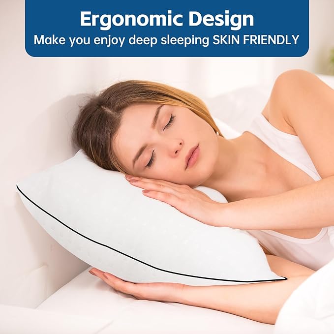 Wansimoo Bed Pillows for Sleeping Standard Size Set of 4,Comfortable Hotel Cooling Pillows 4 Pack, Soft & Support Pillows for Back, Stomach or Side Sleepers