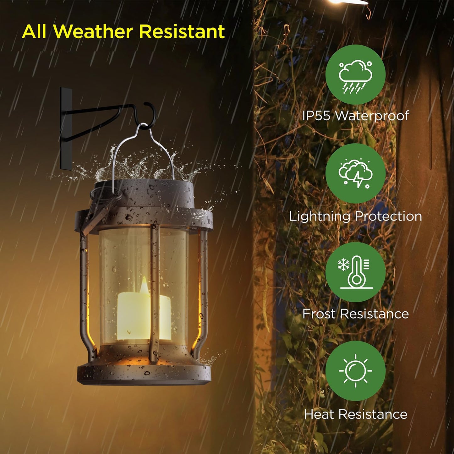 FriutShine Solar Lantern ·Flameless Candle, Weatherproof, 2 Pack, Black + Gray, Model L01