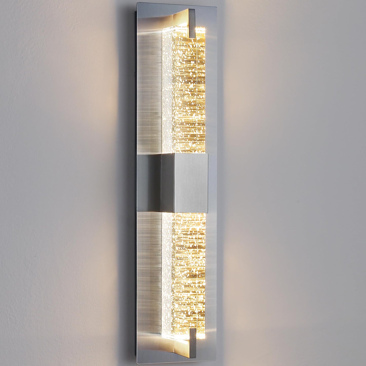 Woshitu Led Wall Sconce Light: 19 Inch Nickel Modern Sconces Wall Lighting 3000K Dimmable Crystal Wall Lamps Indoor Bathroom Sconce Wall Mount Light Fixtures For Living Room/Bedroom/Hallway