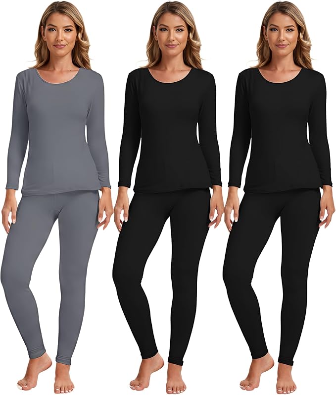 Patelai 3 Sets Thermal Underwear for Women with Fleece Lined Long Underwear Women Base Layer Cold Weather