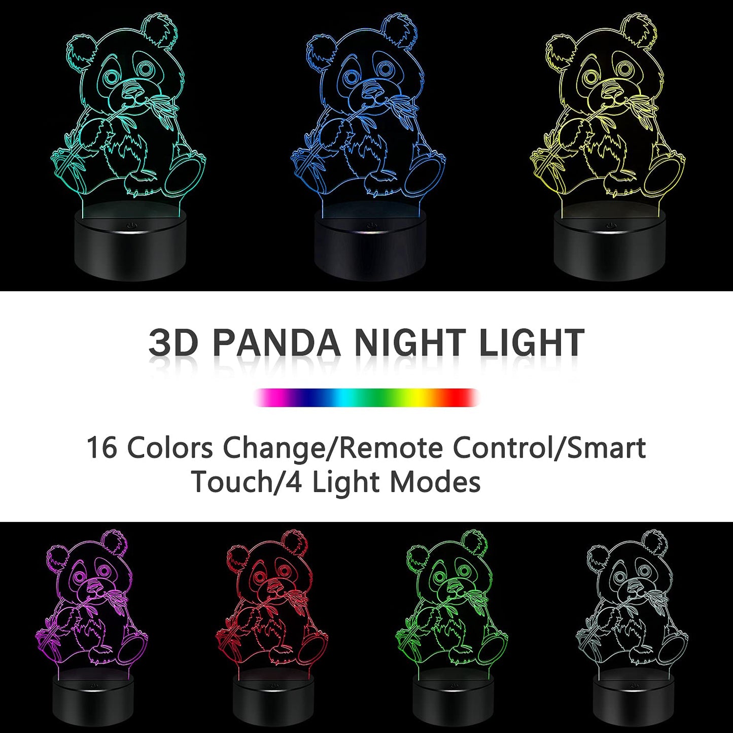 BASSI Panda Lamp - 16 Color Changing Night Light with Remote Control, Kids Gift, Model Lamp-2021-003, Acrylic, Panda Design