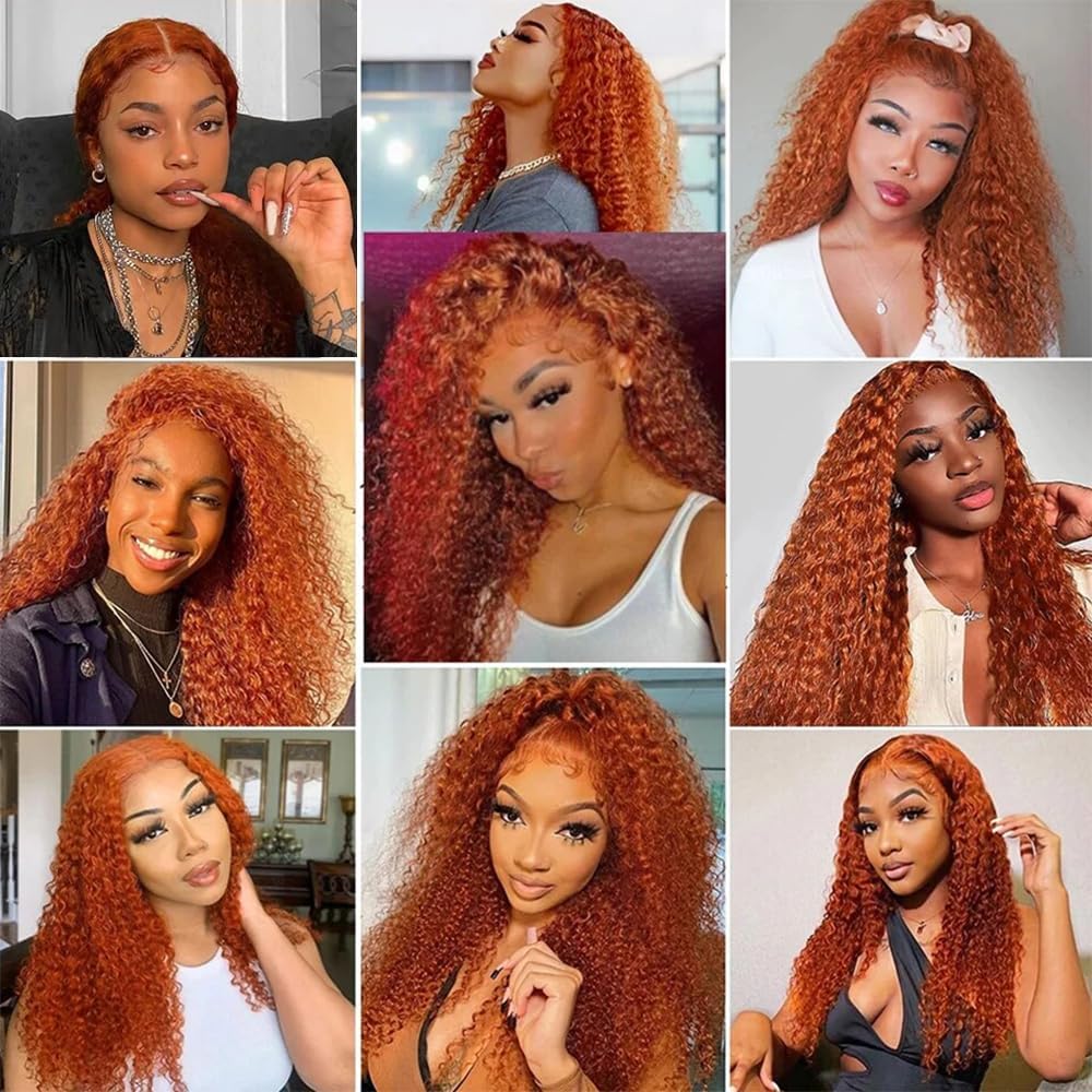 Lagalaga Bundles Human Hair 12 14 16 Inch Deep Wave Human Hair Bundles Orange Ginger 350 Bundles Unprocessed Brazilian Virgin Ha