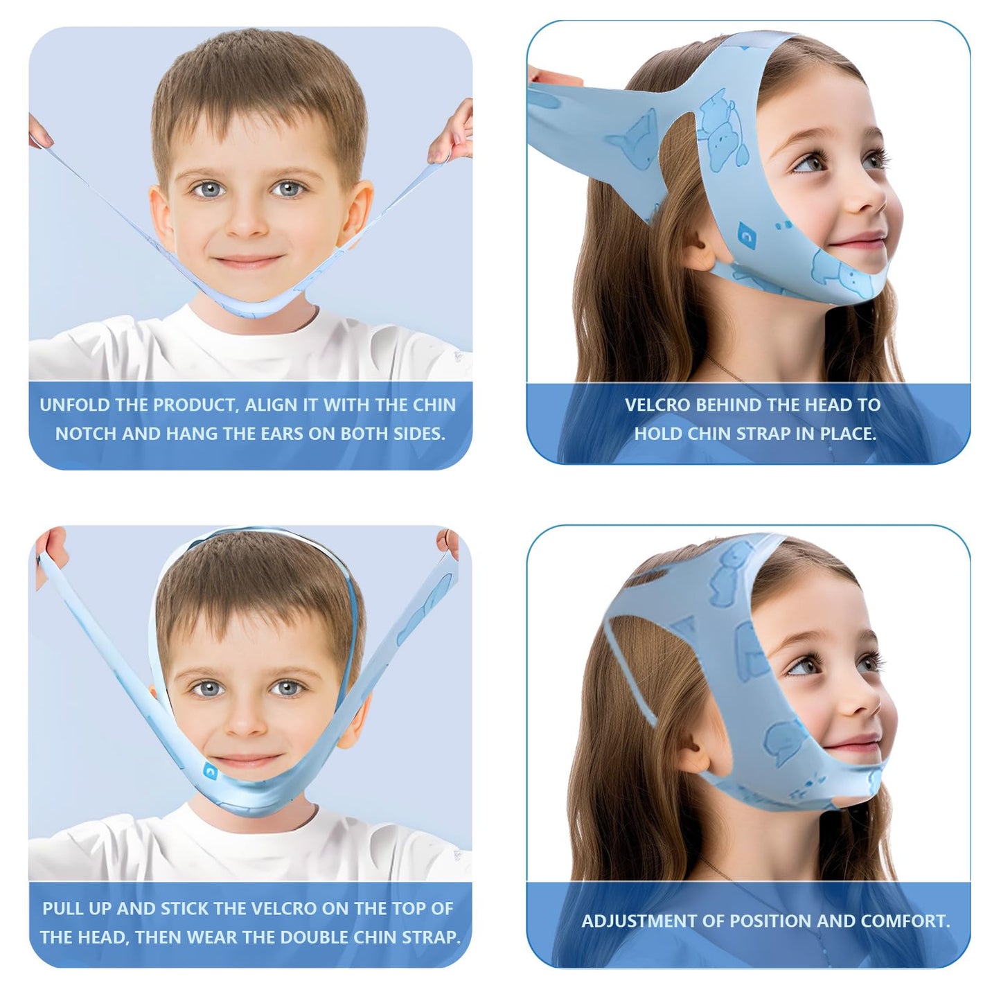 Anti Snoring Chin Strap for Sleeping Kids- Professional Anti Snoring Device for Kids, Teens, and Petite Adults, Soft, Comfortable, Breathable & Reusable (Blue Cartoon)