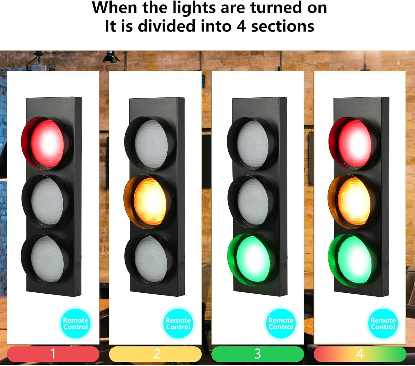HOMIER Traffic Light Wall Lamp, LED with Remote Control, Retro Style, 1-Side 3-Light, Metal, Model TL-01, Fun Room Decor (2PCS)