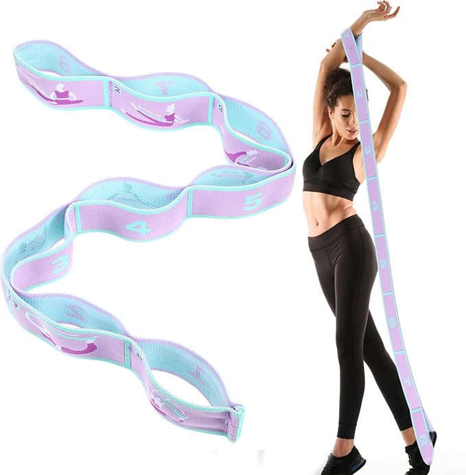 FNANJWQ Elastic Yoga Stretching Strap with Loops, Adjustable Stretch Strap Flexible Pilates Stretch Band for Physical Ther...
