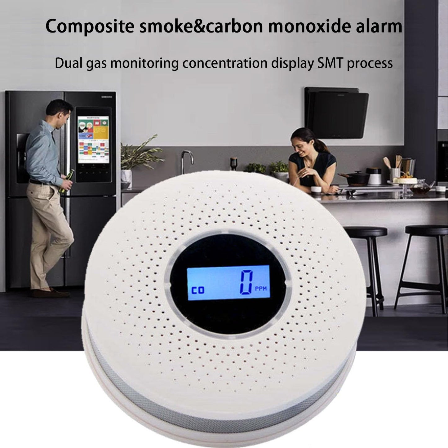 Exhaust Alarm with Visual LCD Display Double Transducer Detection Structure Loud 85dB Alarm for Indoor Observing Carbon Carbonmonoxide Exhaust Transducer Combination
