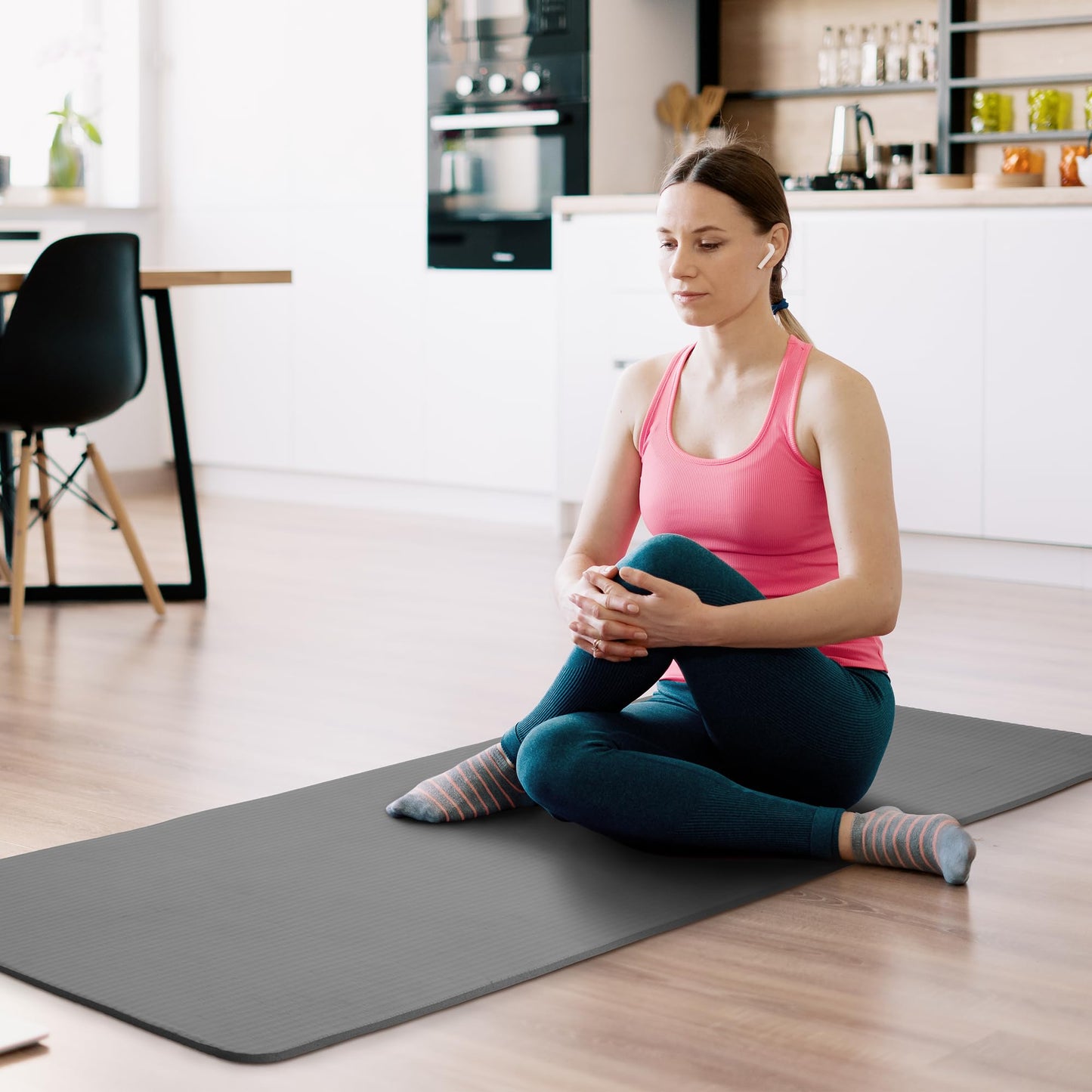 Fitvids 1/2-Inch Thick High Density Foam Exercise Yoga Mat with Carrying Strap, For Cushioning The Body Against Hard Floors, Gray