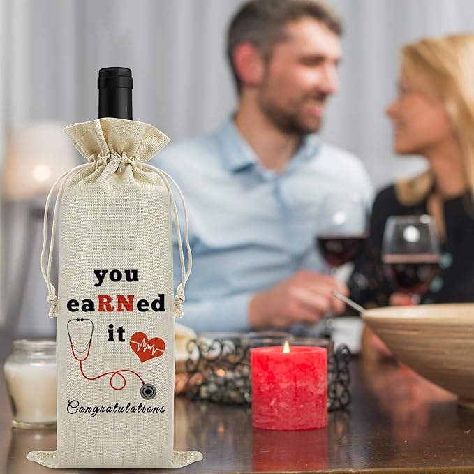 RN Gift RN Wine Bag Nurse Appreciation Gift Graduation Gift for RN Nurse Nursing School Gift Burlap Wine Gift Bag Nurses Day Christmas Thank You Gift for Nurse Practitioner RN Assistant Wine Wrap Bag