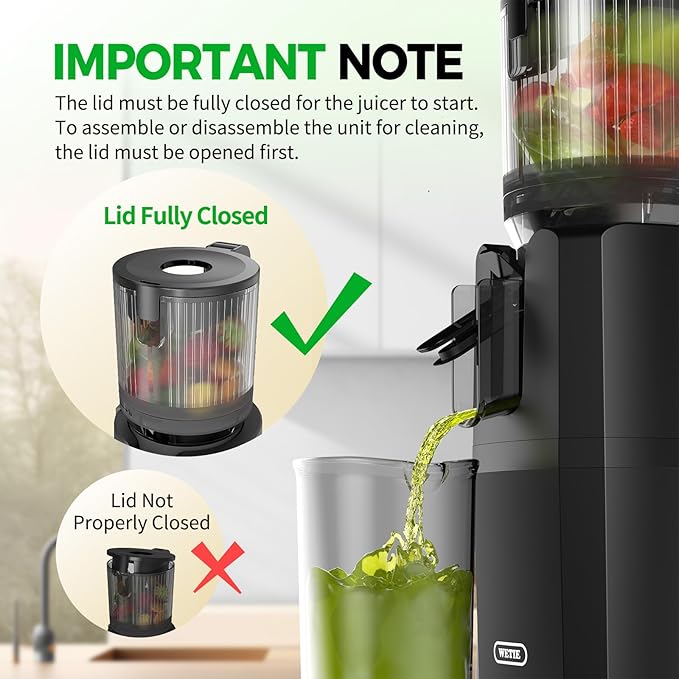Cold Press Juicer, WETIE Juicer Machines with Large Feed Chute for Whole Fruits & Vegetables,Juice Extractor Slow Masticating Juicer with Large Auger, 99% High Juice Yield, Easy to Clean & Assembly