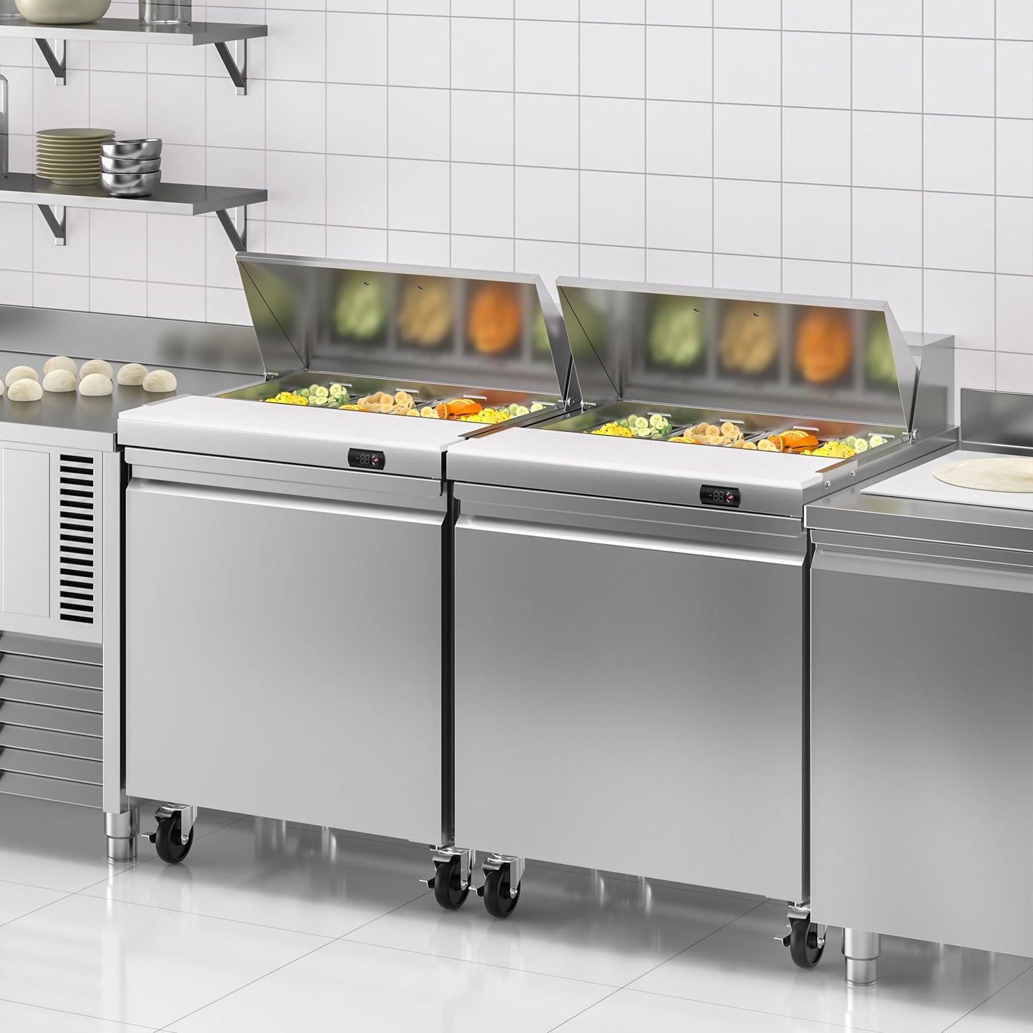 Rockitch 29" W Commercial Sandwich Salad Prep Table Refrigerator, 7.6 Cu.ft Single Door Stainless Steel Commercial Kitchen Refrigerated Equipment with 8 Pans for Restaurant, Bar, Shop, etc.