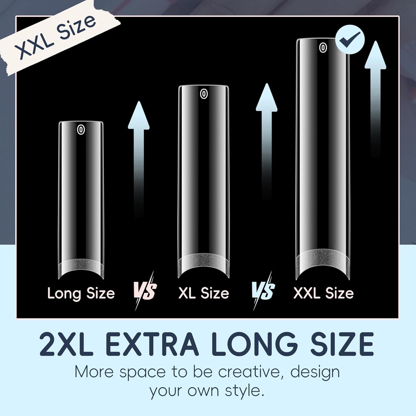 504PCS No C Curve Nail Tips Square XXL Extra Long Tapered Square Nail Tips for Acrylic Nails Professional 12 Sizes Half Cover Straight Clear Fake Nails for Nail Extensions Salons DIY at Home