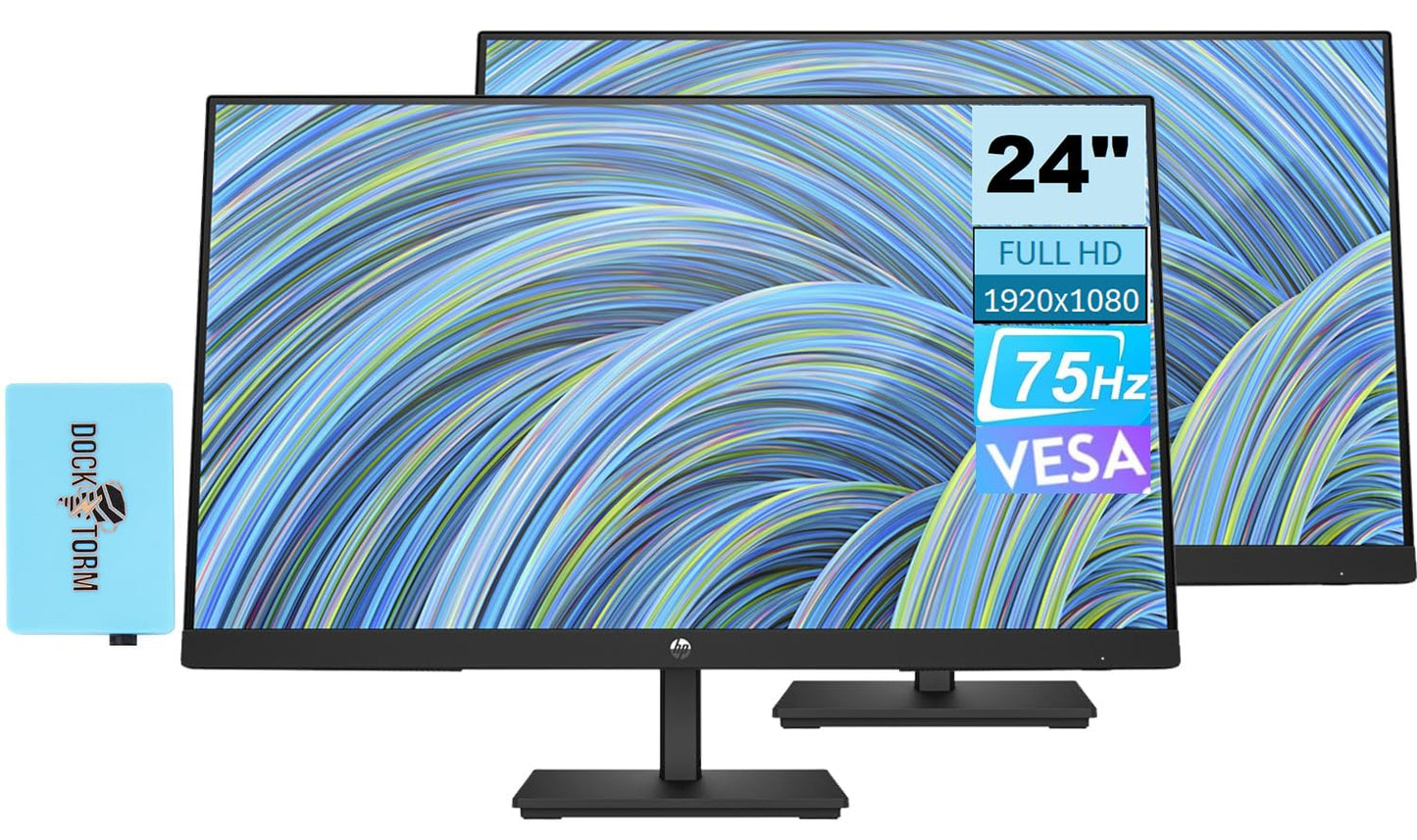 Hp V24V G5 Freesync Monitor 65P62Aa#Aba Bundle With Docztorm Dock, 24 Fhd Va (1920X1080) 75Hz Display, 1 Hdmi 1.4, Vesa Mount (1