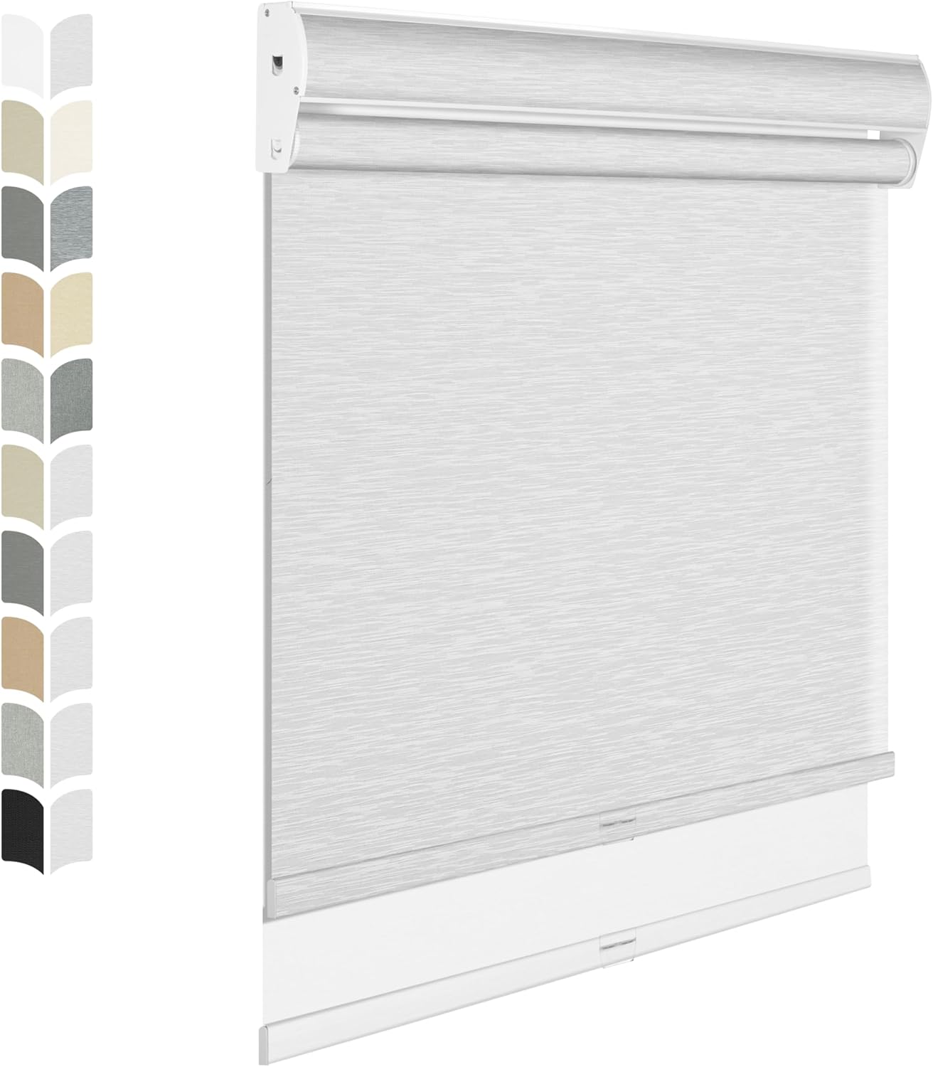 BERISSA Cordless Dual Roller Shades with Cassette Valance, Double Window Shades Blackout and Light Filtering, Day and Night for Home Office Door, Striped Jacquard White, 34 W x 80" H