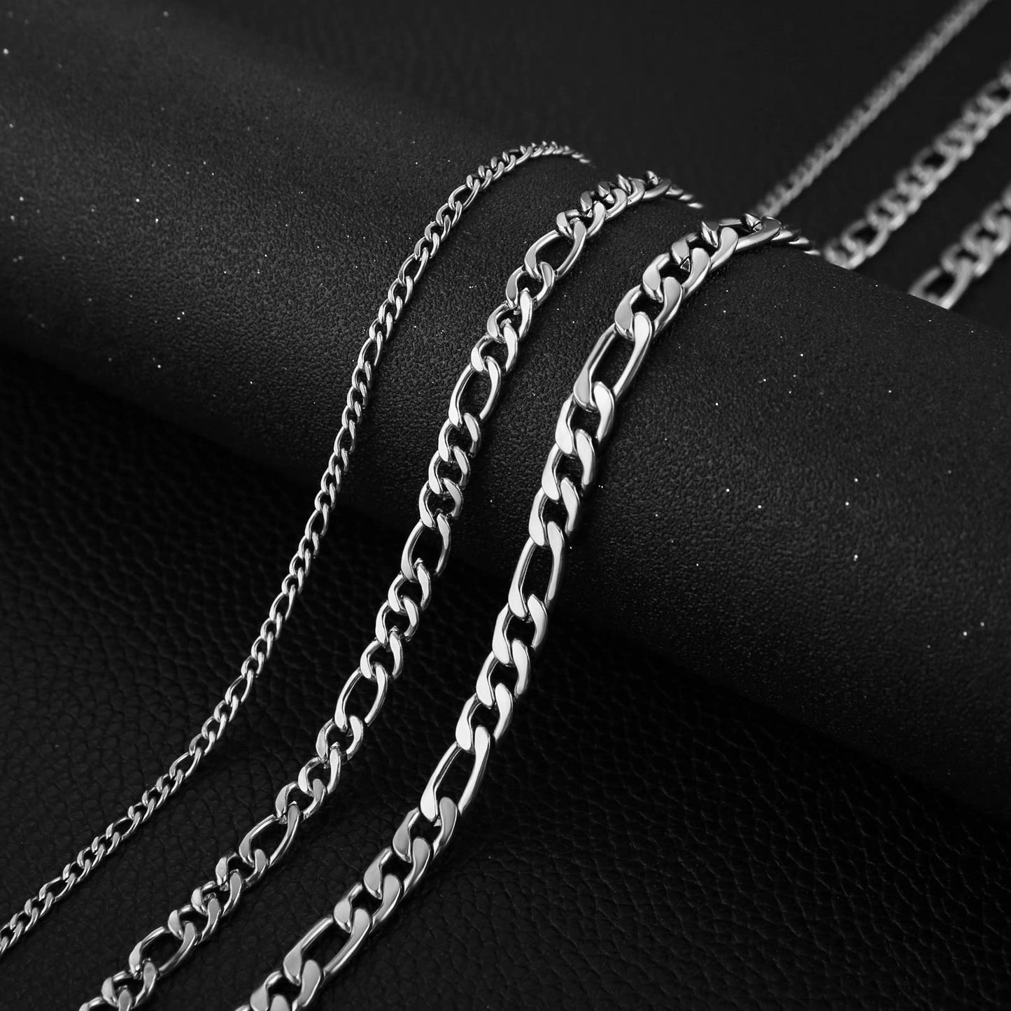 HZMAN Men Women 24k Real Gold Plated Figaro Chain Stainless Steel Necklace, Wide 3mm 5mm 7mm 9mm (20inches)