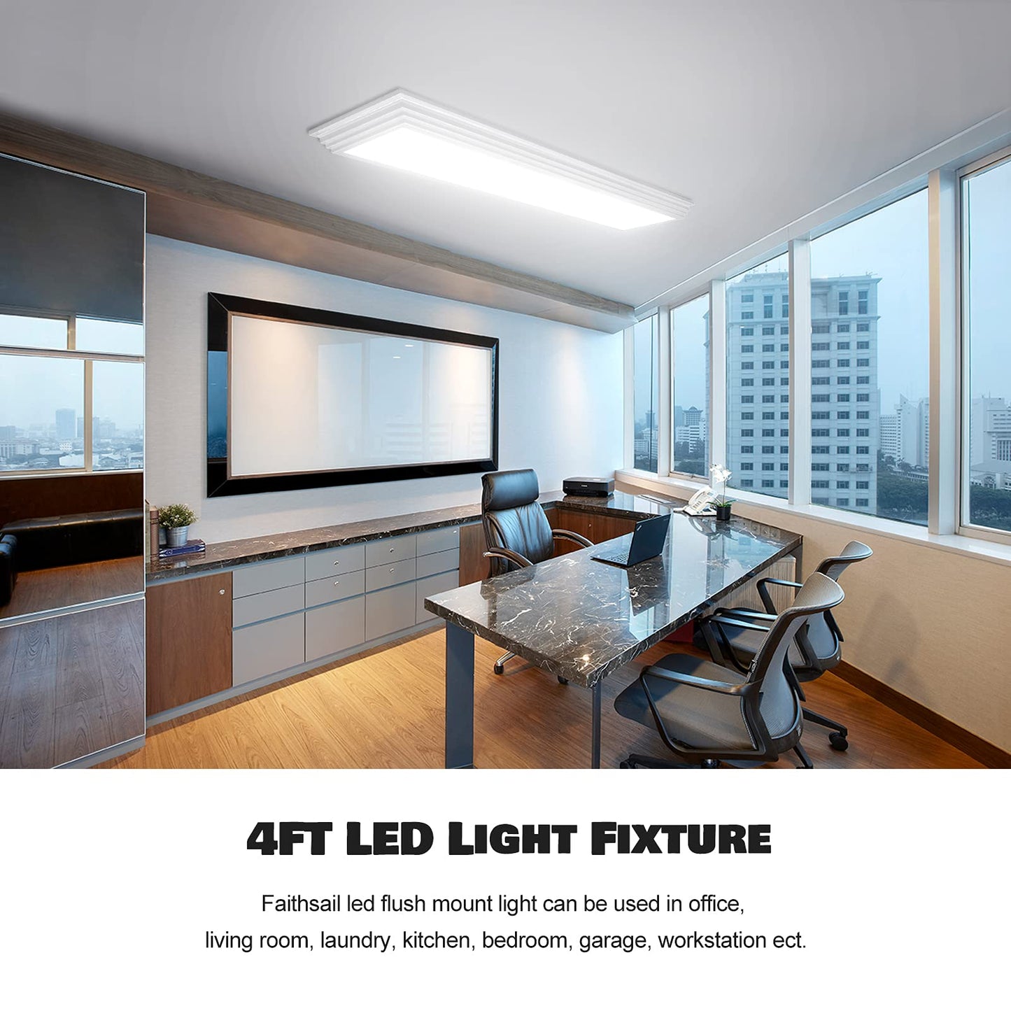 Faithsail 4Ft Dimmable Led Wraparound Light Fixture, 50W 5500Lm, 3 Color Temperatures, Flush Mount, White, Model 0677