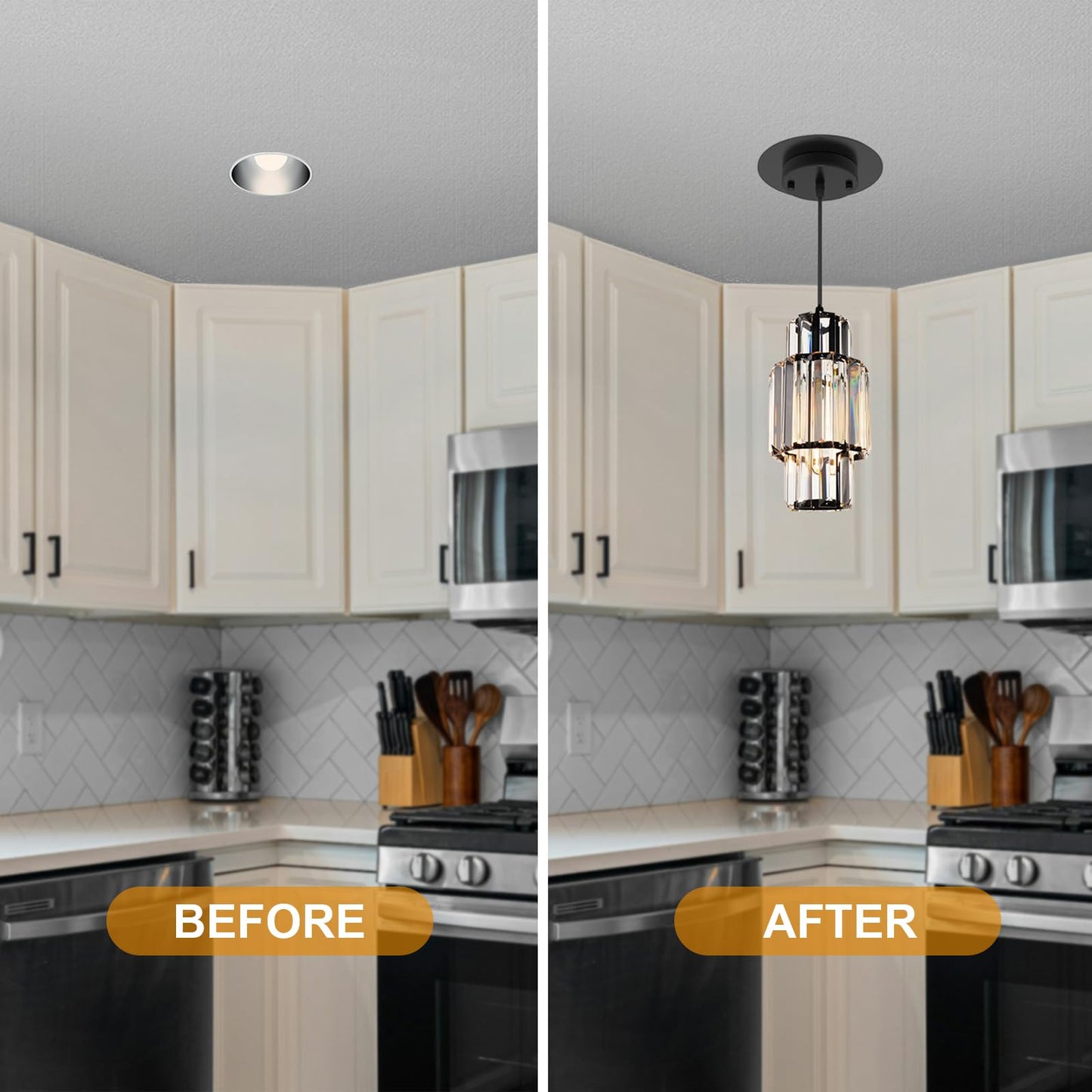 YIIZON 5 and 6 inch Recessed Can Light Conversion Kit, Ceiling Light Fixture Upgrade, Pendant & Hanging, 7¾ Inch Flat Steel Ceiling Medallion, Black Finish 2 Packs