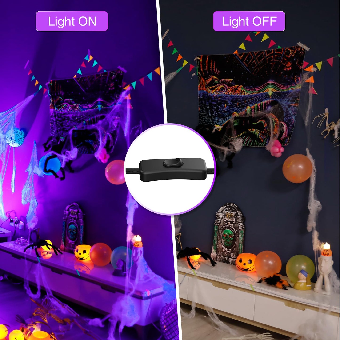 lamvip 42W LED Black Light Bar with 5ft Cord and Switch, 8PCS, Black