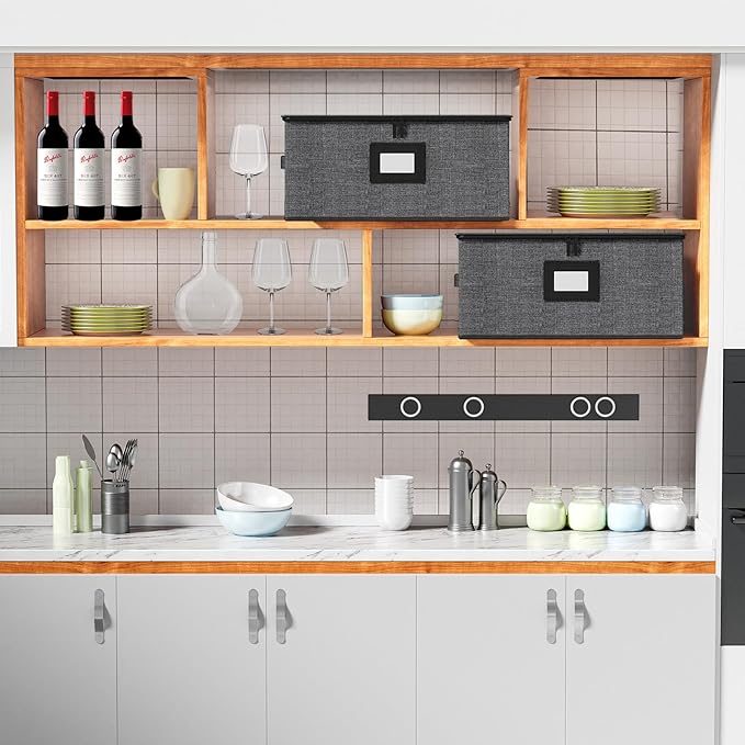 Aokeyee Wine Glass Storage Box Containers with Dividers - 2 Pack Stemware Storage Cases for 24 Crystal Glasses, Drinkware, Hard Shell for Moving & Protection(17'' x 13'' x 11'', Grey)