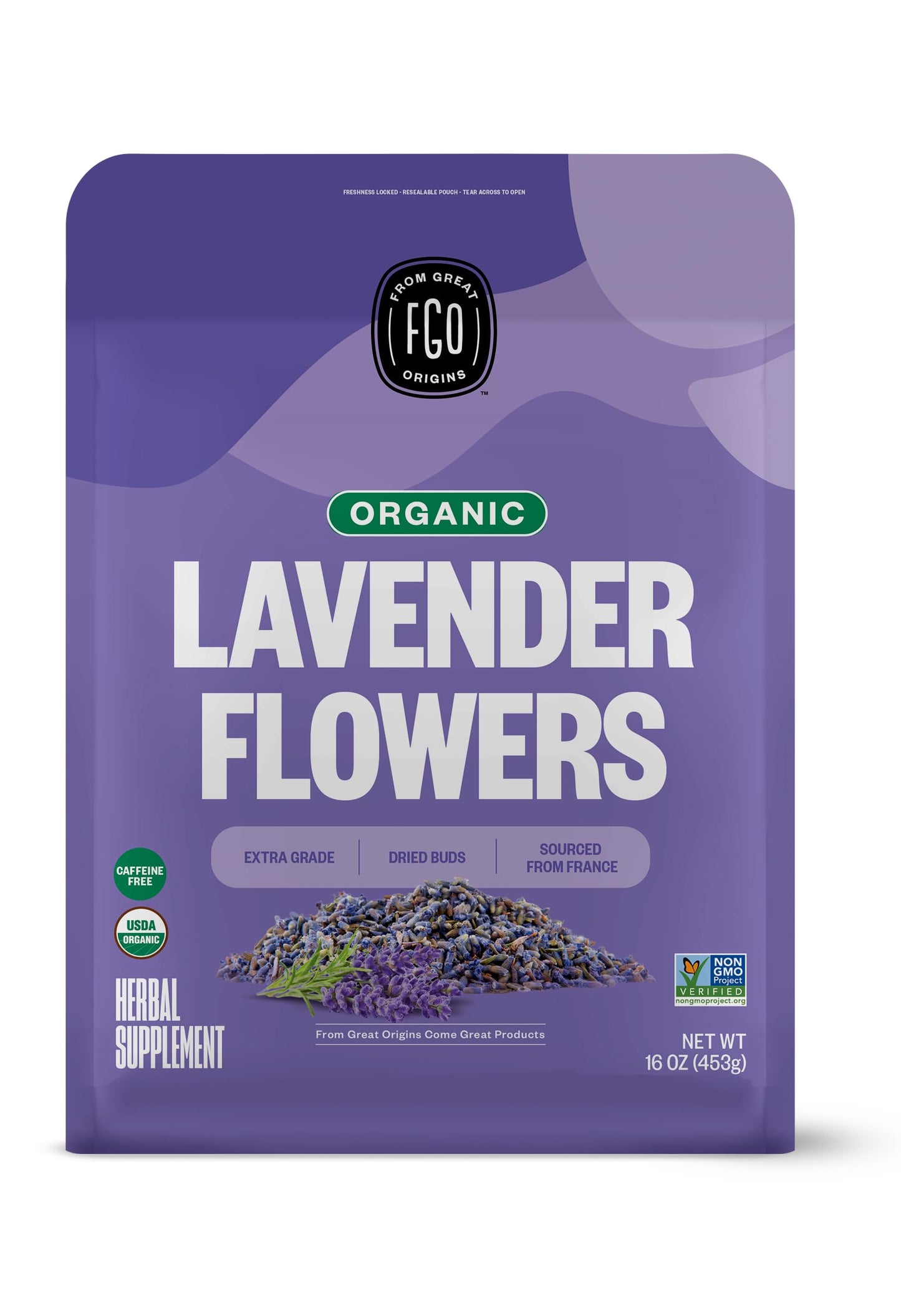 FGO Organic Dried Lavender Flowers, From France, 16oz, Packaging May Vary (Pack of 1)