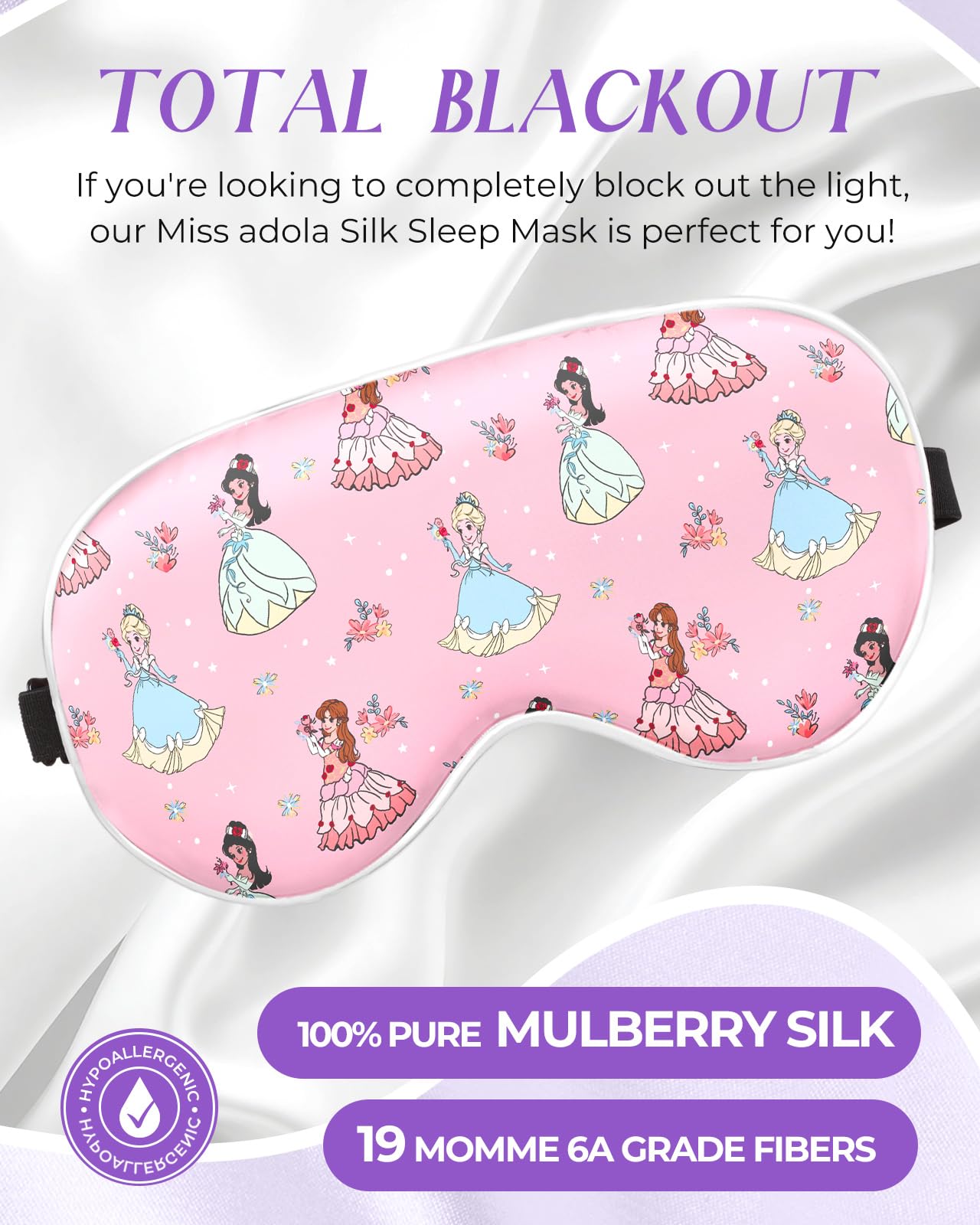 Miss Adola Sleep Mask for Kids - Cute Cartoon Silk Eye Mask for Sleeping with Adjustable Strap Soft Smooth Light Silk Kids Eye Cover for Boys Girls Teens, Flower Girl