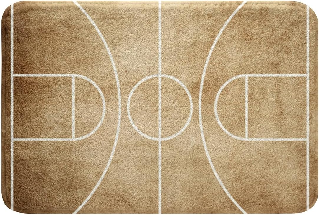 Feelyou Basketball Polyester Bath Rug Vintage Basketball Court Print Soft Fleece Door Carpet for Kids Boys Girls Ball Sports Non Slip Bath Mat Ball Games Bathroom Floor Indoor Doormat,20x32 Inch