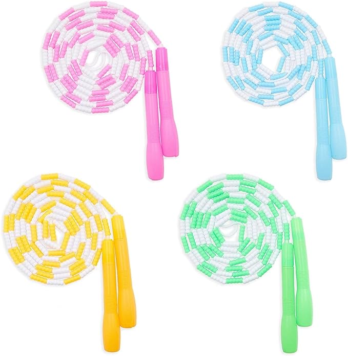 Blue Panda Beaded Jump Ropes Set of 4-9.2 ft Each, Multicolor, Ages 8-12 - PVC Beaded for Jump Rope Fitness & Cardio Workouts
