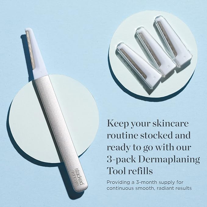 StackedSkincare | Replacement Dermaplaning Blades for Smooth, Radiant, Glowing Skin, Exfoliating Face Blades for Dermaplaning, No Brush or Scrub Needed, 3 Pack