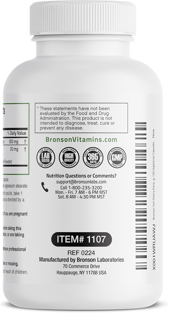 Bronson Tart Cherry Extract + Celery Seed Capsules - Powerful Uric Acid Cleanse, Joint Mobility Support & Muscle Recovery Supplement - Non GMO Formula, 120 Vegetarian Capsules
