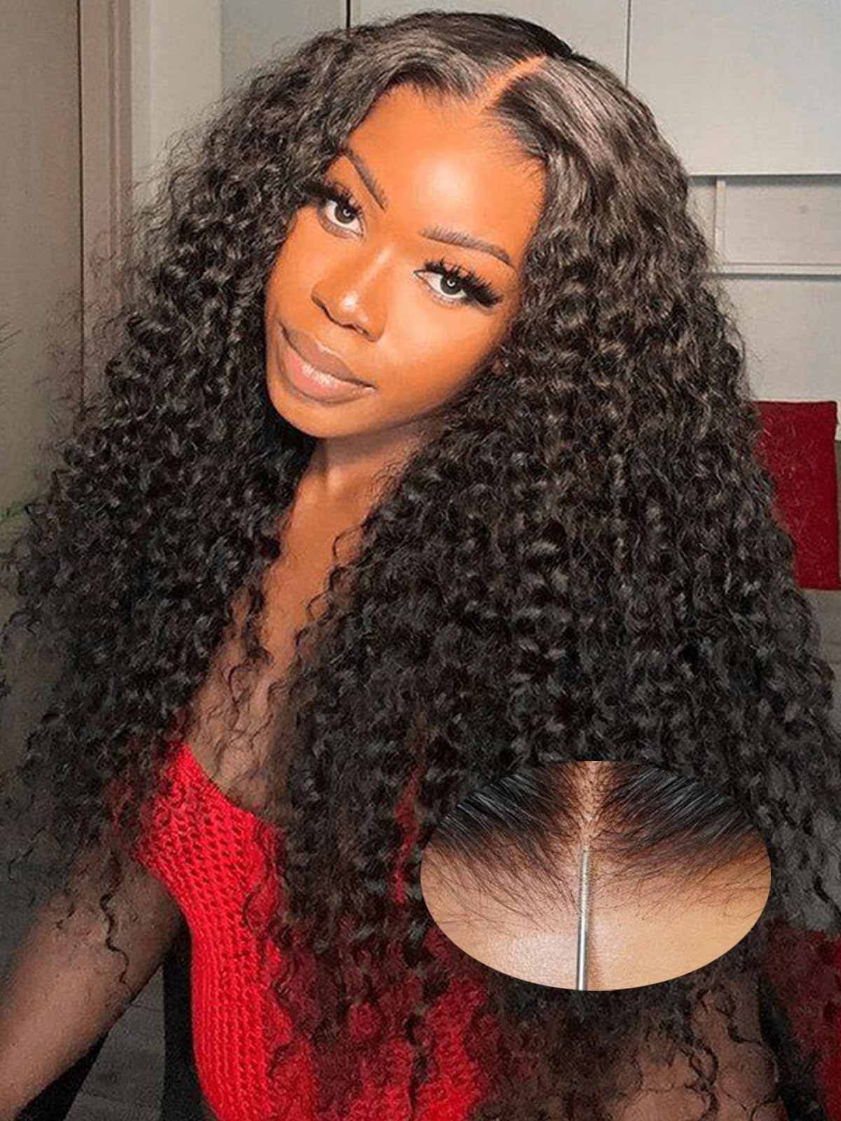 22 inch Curly 7X5 Glueless Wigs Human Hair Pre Plucked Pre Cut Pre Bleached Knots,Wear and Go Water Wave Lace Front Wig with Nat