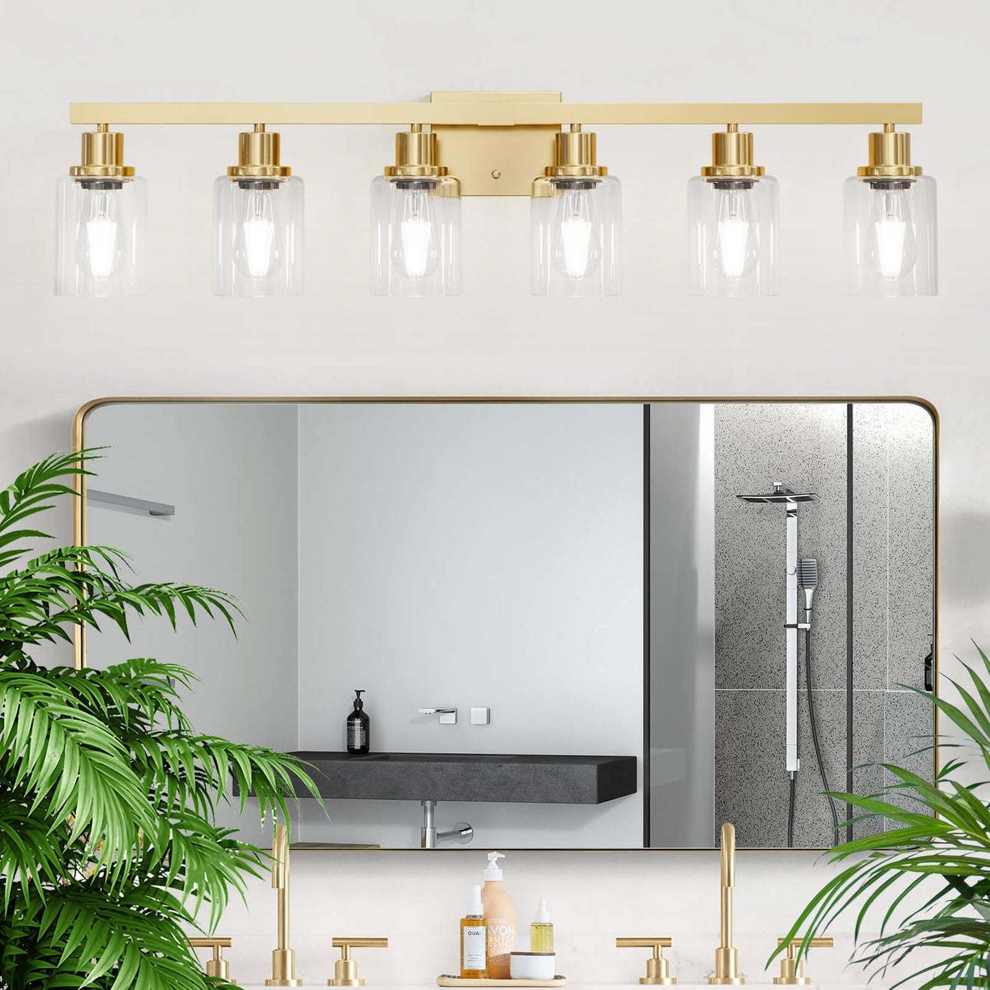 Dikaida 6-Light Gold Bathroom Vanity Light, Modern Brushed Gold Metal Fixtures For Over Mirror, Model Js-6