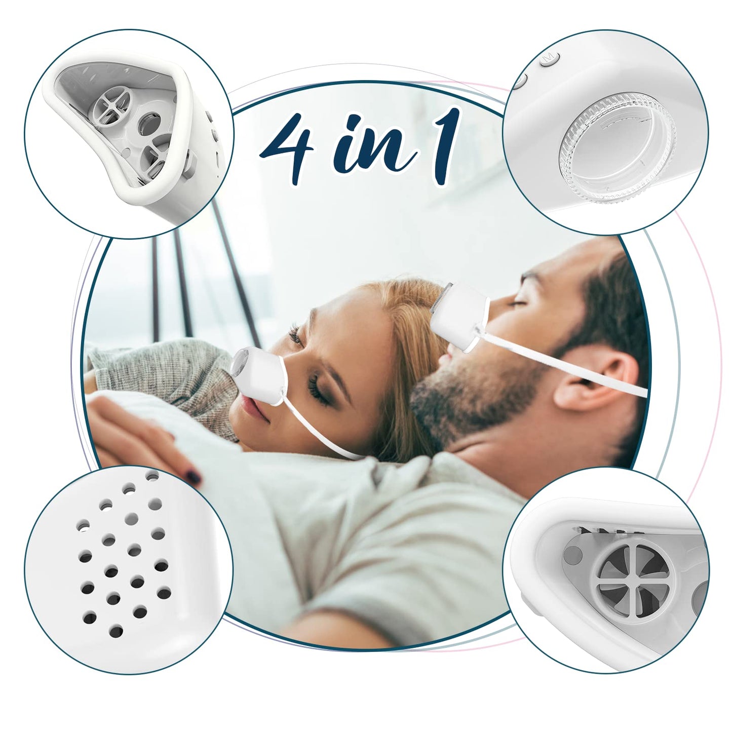 4 in 1 Anti snoring Devices,Drug-Free Snoring Relief Device – Gentle Moisturizing Mist Helps Reduce Dry Throat & Nighttime Snoring,Adjustable Wind Force Anti snoring Devices (Black)