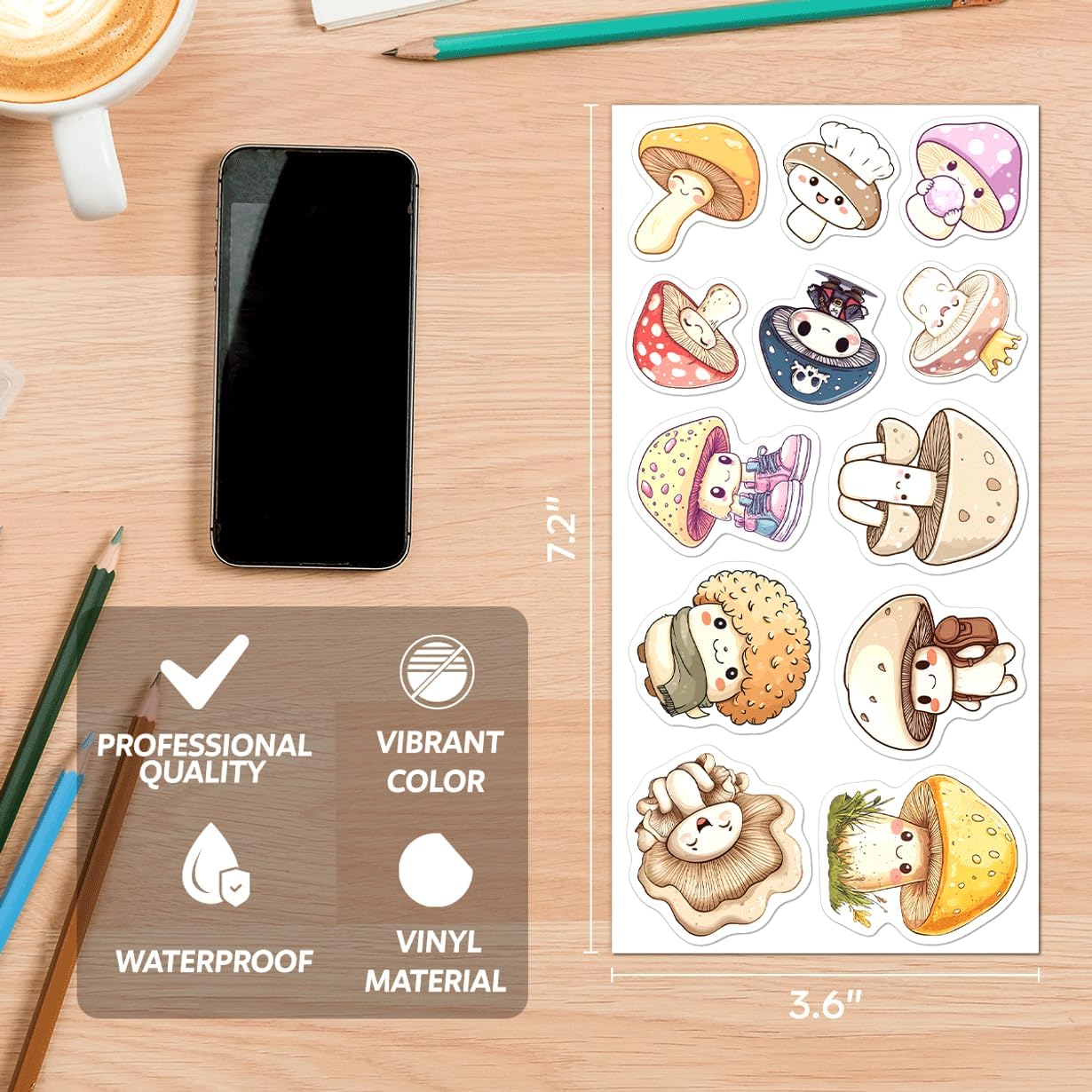 Cute Mushroom Sticker Pack 108Pcs Aesthetic Vinyl Stickers for Teen Girls Journaling Scrapbooking Laptop Water Bottles Phone Case DIY Decor Bike Bumper Car