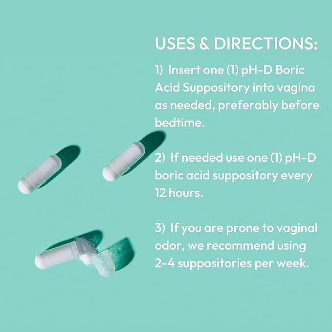 pH-D Feminine Health - 600 mg Boric Acid Suppositories - Woman Owned - for Vaginal Odor Use - 24 Count