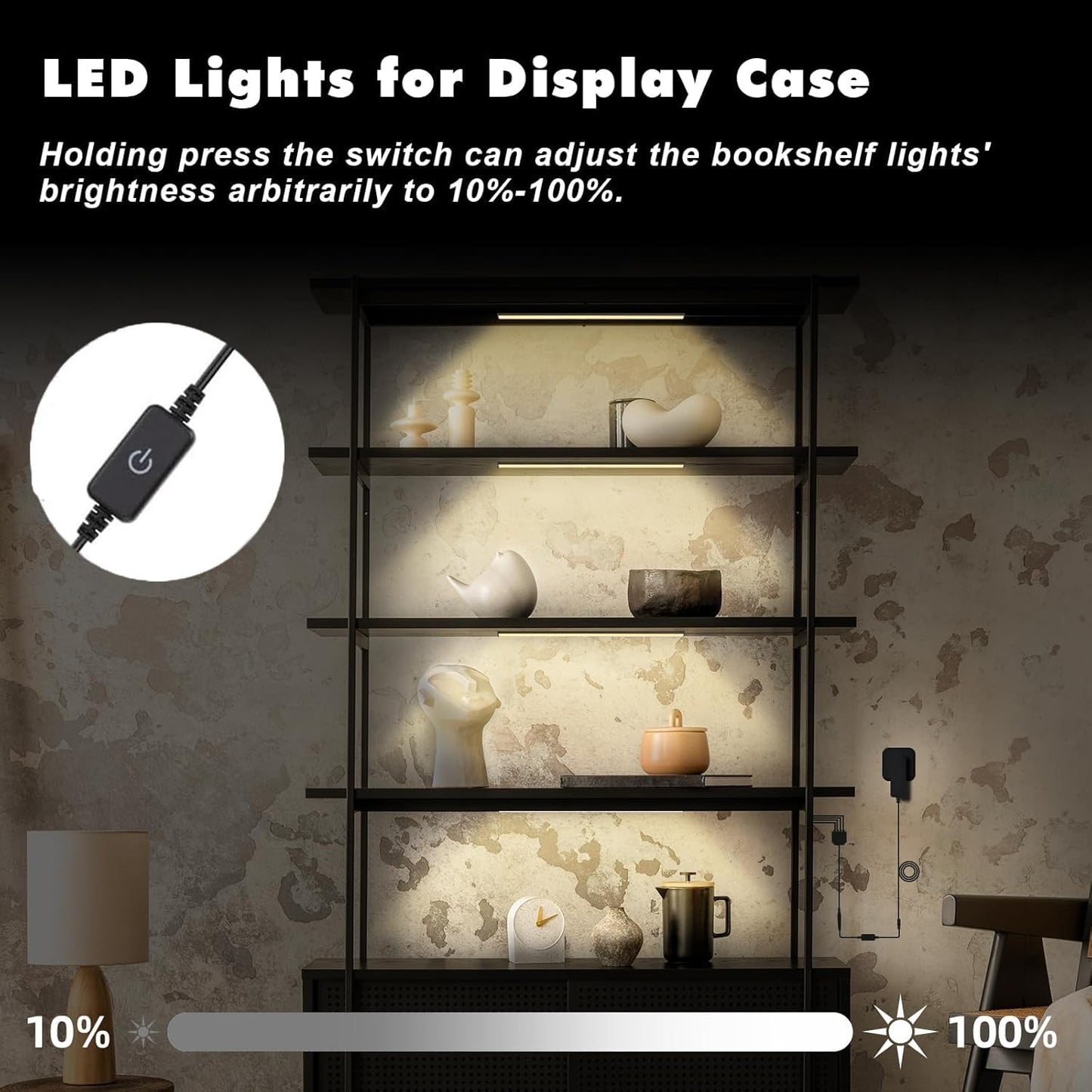 Jusjubr 4X12 Inch Natural White 4500K Shelf Lights  Dimmable Shelf Lighting With Memory Function  Ultra-Thin Black Led Light Bars For Cabinet  Display Case And Bookshelf