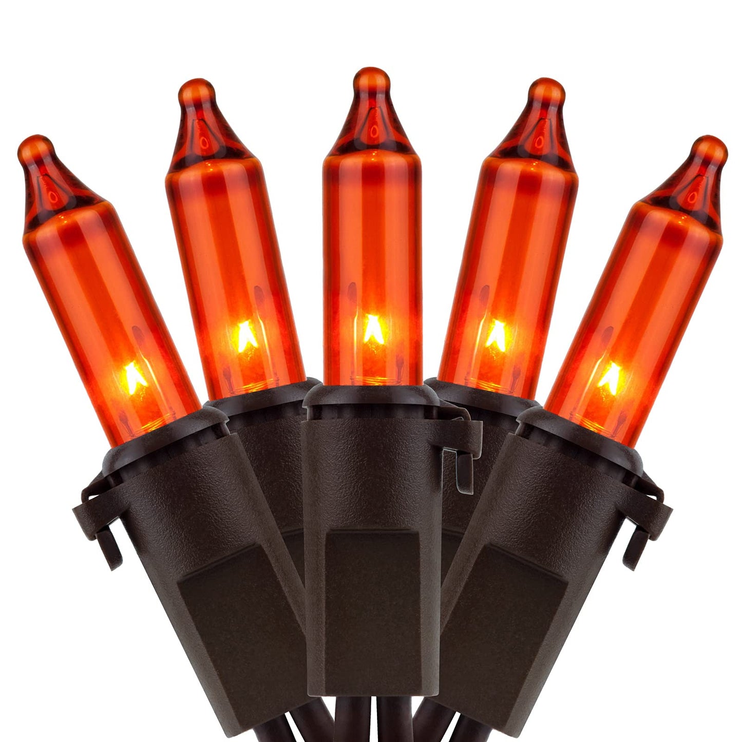 Yuletime 66 Ft Orange Christmas Lights, 200 Count Mini String Lights, Ul Certified, Amber Incandescent, Brown Wire, Pack Of 2