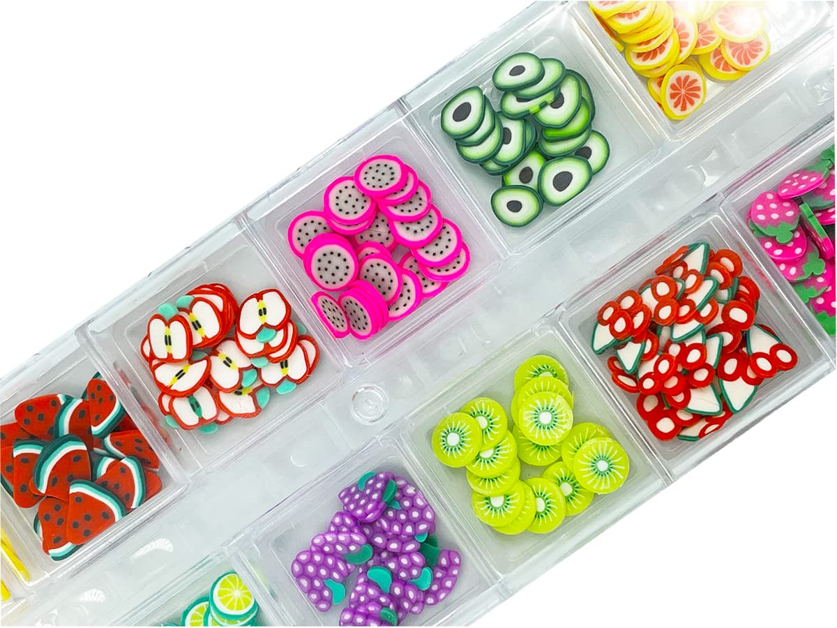 2 Boxes Fruit Flower Slices Nail Art Slices, 3D Polymer Clay Mini Slices Resin Making Charms Colorful Nail Art Supplies for DIY