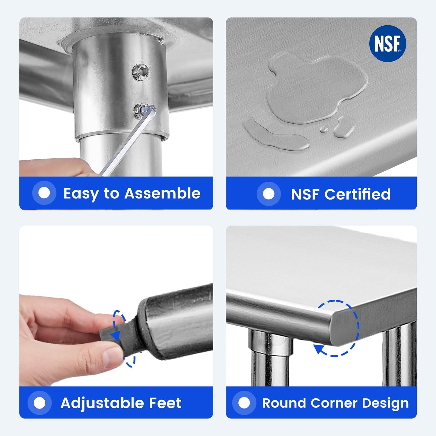 Hally Stainless Steel Table for Prep & Work 30 x 12 Inches, NSF Commercial Heavy Duty Table with Undershelf and Galvanized Legs for Restaurant, Home and Hotel