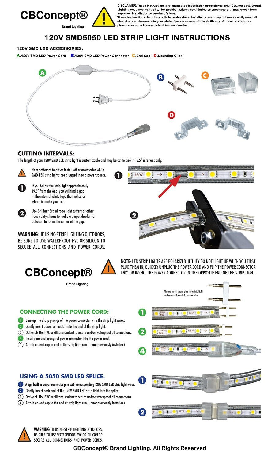 CBconcept LED Strip Rope Light, 40 Feet, 4300 Lumen, Green, Dimmable, 110-120V AC, Indoor Outdoor Use, Model 120VSMD3528