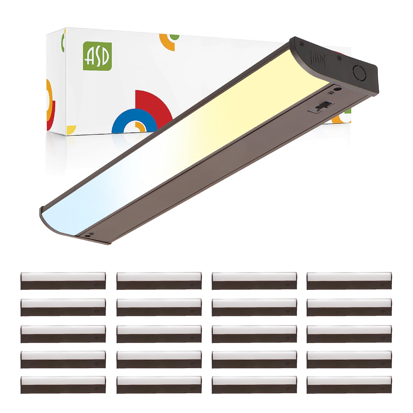 ASD LED Under Cabinet Lighting 8W 715 LM Dimmable 18 Inch Bronze 20 Pack Model A-UCB-18D8CC-BZ-20p