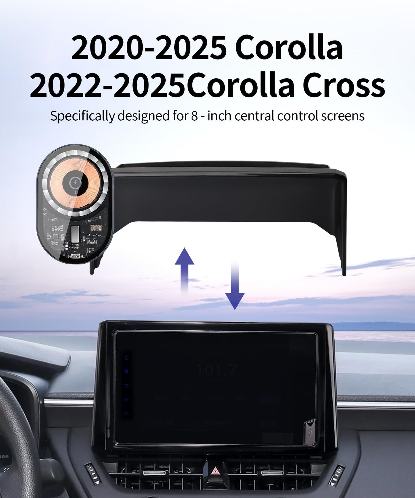 Masergogo Wireless Charging Car Phone Holder For Toyota Corolla 2020-2025Hybrid/Corolla Cross 2022-2025 Accessories 8 Inch Scree