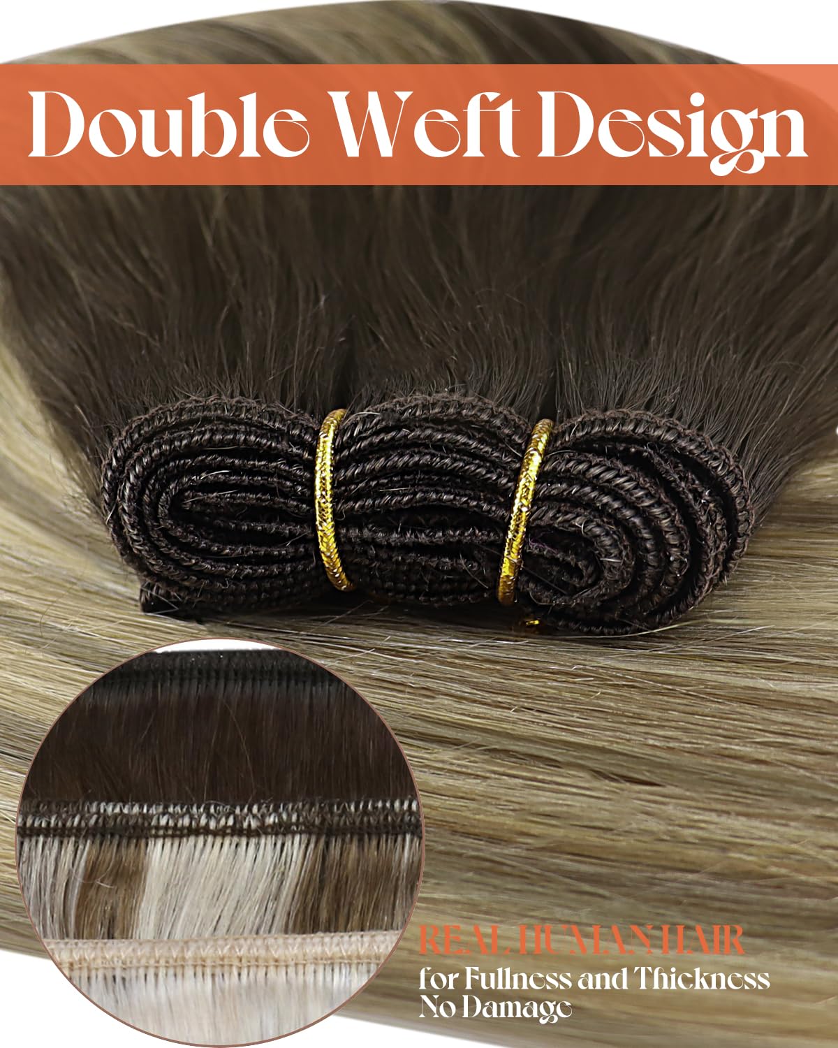 Sunny Hair Wefts Human Hair Sew in Ombre Hair Extensions Weft Balayage Dark Brown Roots to Golden Brown Mix Blonde Sew in Bundle